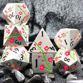 Plum Blossom Solid Metal Dice Set – Multiple Colors with Elegant Floral Design